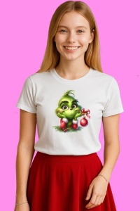 Tricou Grinch Copil Tine Globuri Rosii, din bumbac 100%, tricou alb, Copii | Dama | Barbat - Img 3