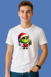 Tricou Grinch Cu Brad Si Costum Elegant De Craciun, din bumbac 100%, tricou alb, Copii | Dama | Barbat