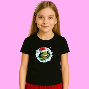 Tricou Grinch Cu Fundal Deschis Si Privire Zambitoare Craciun, din bumbac 100% Copii | Dama | Barbat - Img 2