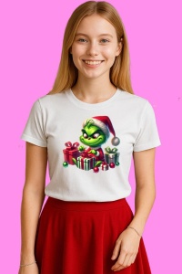 Tricou Grinch Impacheteaza Cadouri Sub Brad, din bumbac 100%, tricou alb, Copii | Dama | Barbat