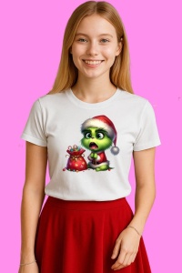 Tricou Grinch Mic Cu Sac Plin De Dulciuri, din bumbac 100%, tricou alb, Copii | Dama | Barbat - Img 3