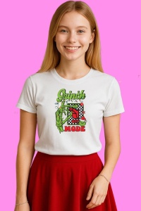 Tricou Grinch Mode On Retro Christmas Season For Cricut, din bumbac 100%, tricou alb, Copii | Dama | Barbat - Img 3