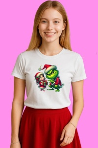 Tricou Grinch Ofera Cadou Fetei Micute Craciun, din bumbac 100%, tricou alb, Copii | Dama | Barbat