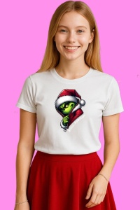 Tricou Grinch Santa Hood Portrait, din bumbac 100%, tricou alb, Copii | Dama | Barbat