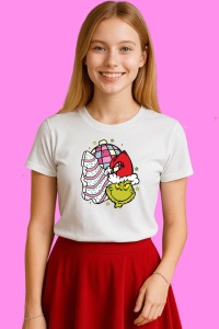 Tricou Grinch With Ornament Christmas Vibes, din bumbac 100%, tricou alb, Copii | Dama | Barbat - Img 3