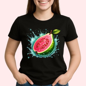Tricou Guava si valuri tropicale, Fructe, Copii | Dama, culoare negru - Img 2