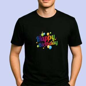 Tricou Happy Birthday Colorat Negru, Copii | Dama | Barbat