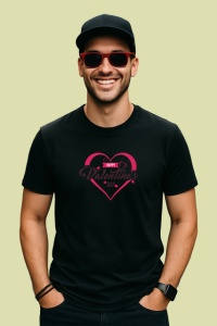 Tricou Happy Valentines Day Inima Roz Cu Sageti, din bumbac 100%, tricou negru Copii | Dama | Barbat