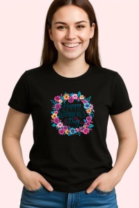 Tricou Happy Womens Day Cerc Floral V2, din bumbac 100%, tricou negru Copii | Dama | Barbat - Img 3