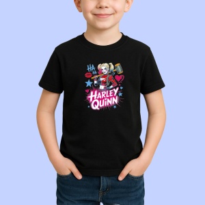 Tricou Harley quinn ha ha stele si inimioare, Copii | Dama | Barbat , tricou negru - Img 2
