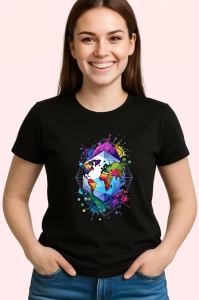 Tricou Harta Lume Colorata Design Abstract, Copii | Dama | Barbat, culoare negru - Img 3