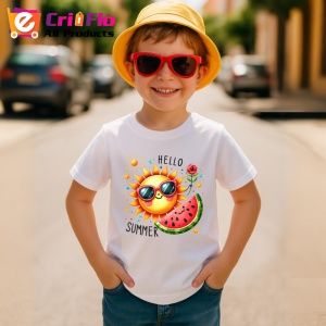 Tricou Hello summer cu soare si felie de pepene grafica vesela Copii | Dama | Barbat Barbat