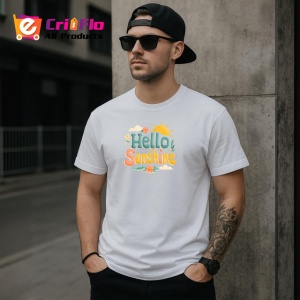 Tricou Hello Sunshine Text Vintage Soare V1, din bumbac 100% , tricou alb pentru Copii | Dama | Barbat - Img 9