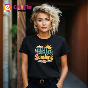 Tricou Hello Sunshine Text Vintage Soare V1, din bumbac 100%, tricou negru Copii | Dama | Barbat - Img 8