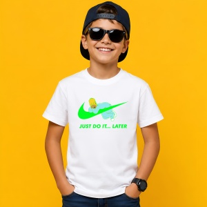 Tricou Homer Simpson Dormind Verde Just Do It Later Urban Fun, din bumbac 100% Copii | Dama | Barbat
