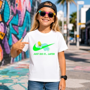 Tricou Homer Simpson Dormind Verde Just Do It Later Urban Fun, din bumbac 100% Copii | Dama | Barbat - Img 4