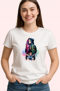 Tricou hoodie girl rainbow hair, fata cu hanorac si par multicolor, Copii | Dama | Barbat - Img 3
