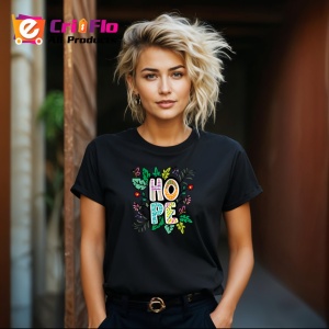 Tricou Hope Design Floral Verde Natura, din bumbac 100%, tricou negru Copii | Dama | Barbat - Img 8