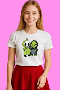 Tricou Horror Grinch And Jack Skellington, din bumbac 100%, tricou alb, Copii | Dama | Barbat - Img 3