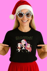 Tricou Huntrix K Pop Hunters Demon Colaj Fete Cu Titlu Huntrix, din bumbac 100%, tricou negru, Copii | Dama | Barbat