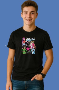 Tricou Huntrix K Pop Hunters Demon Colaj Happy Christmas Personaje, din bumbac 100%, tricou negru, Copii | Dama | Barbat
