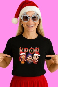Tricou Huntrix K Pop Hunters Demon Copii Trei Caractere Kpop Craciun, din bumbac 100%, tricou negru, Copii | Dama | Barbat - Img 2