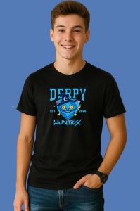 Tricou Huntrix K Pop Hunters Demon Derpy Mascot Albastru Editie 2025, din bumbac 100%, tricou negru, Copii | Dama | Barbat - Img 3