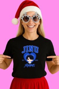 Tricou Huntrix K Pop Hunters Demon Jinu Portret Stil Inima Albastra, din bumbac 100%, tricou negru, Copii | Dama | Barbat - Img 3