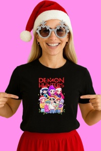 Tricou Huntrix K Pop Hunters Demon Kpop Demon Hunters Grup Copii, din bumbac 100%, tricou negru, Copii | Dama | Barbat - Img 3