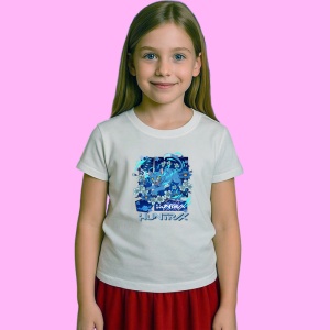 Tricou Huntrix K Pop Hunters Demon Pisica Albastra Colaj Artistic, din bumbac 100%, tricou alb, Copii | Dama | Barbat