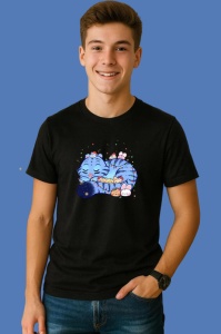 Tricou Huntrix K Pop Hunters Demon Pisica Dormind Cu Iepurasi Chibi, din bumbac 100%, tricou negru, Copii | Dama | Barbat - Img 3