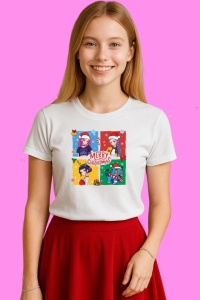 Tricou Huntrix K Pop Hunters Demon Poster Merry Christmas Colorat, din bumbac 100%, tricou alb, Copii | Dama | Barbat