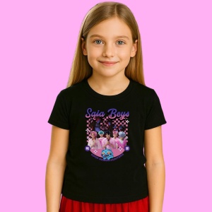 Tricou Huntrix K Pop Hunters Demon Saja Boys Poster Cerc Decorativ, din bumbac 100%, tricou negru, Copii | Dama | Barbat - Img 2