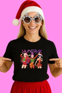 Tricou Huntrix K Pop Hunters Demon Trio Fete Outfit Rosu Auriu, din bumbac 100%, tricou negru, Copii | Dama | Barbat - Img 3