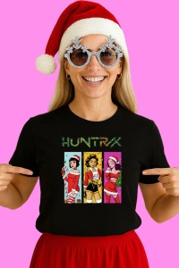 Tricou Huntrix K Pop Hunters Demon Trio Fete Panou Vertical, din bumbac 100%, tricou negru, Copii | Dama | Barbat