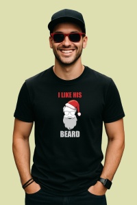 Tricou I Like His Beard Funny, din bumbac 100%, tricou negru, Dama | Barbat - Img 2