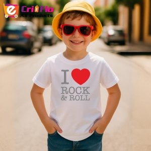 Tricou I Love Rock And Roll Inima Rosie, din bumbac 100% , tricou alb pentru Copii | Dama | Barbat - Img 4