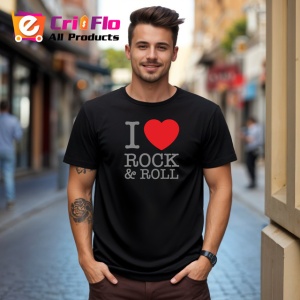 Tricou I Love Rock And Roll Inima Rosie, din bumbac 100%, tricou negru Copii | Dama | Barbat - Img 5