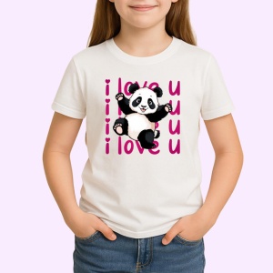 Tricou I Love U Panda Dragut Inimi Roz V1, din bumbac 100% , tricou alb pentru Copii | Dama | Barbat - Img 1