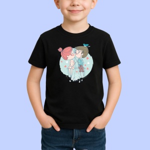 Tricou I Love You Cuplu Indragostit Ilustratie Colorata, din bumbac 100%, tricou negru Copii | Dama | Barbat
