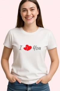 Tricou I Love You Inima Rosie Minimalist V4, din bumbac 100% , tricou alb pentru Copii | Dama | Barbat - Img 2