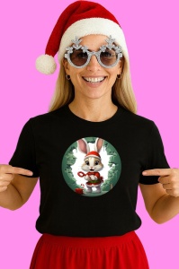 Tricou Iepuras Cu Fes Mos Craciun, din bumbac 100% Copii | Dama | Barbat - Img 3