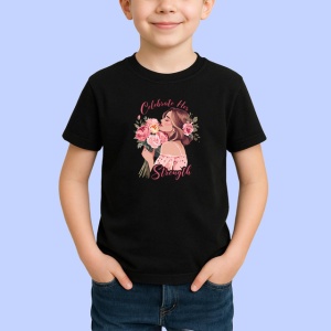 Tricou Ilustratie Femeie Cu Flori Sarbatoare Forta, din bumbac 100%, tricou negru Copii | Dama | Barbat - Img 2