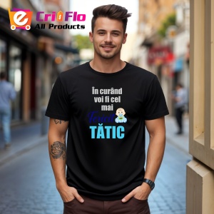 Tricou In Curand Voi Fi Cel Mai Fericit Tatic, din bumbac 100%, tricou negru, Dama | Barbat - Img 2