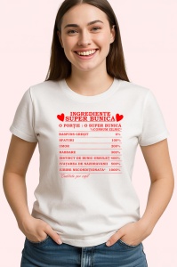 Tricou ingrediente super bunica portie super bunica mesaj glumet familie, Copii | Dama | Barbat - Img 3