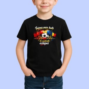 Tricou Inima Mea Bate In Culorile Echipei Romania Fotbal, din bumbac 100%, tricou negru Copii | Dama | Barbat - Img 2