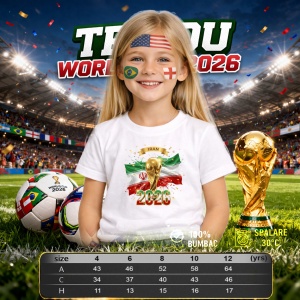 Tricou Iran World Cup 2026 Fifa V2, din bumbac 100%, tricou alb, Copii | Dama | Barbat - Img 4