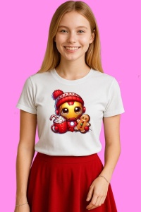 Tricou Iron Man Christmas Chibi Cu Cana Si Lumini, din bumbac 100%, tricou alb, Copii | Dama | Barbat - Img 3