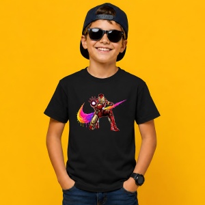 Tricou Iron Man Flying Hero Paint Splash Urban Neon Design, din bumbac 100%, tricou negru, Copii | Dama | Barbat - Img 3