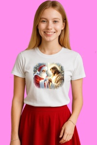 Tricou Isus Si Mos Craciun Impreuna, din bumbac 100%, tricou alb, Copii | Dama | Barbat - Img 1